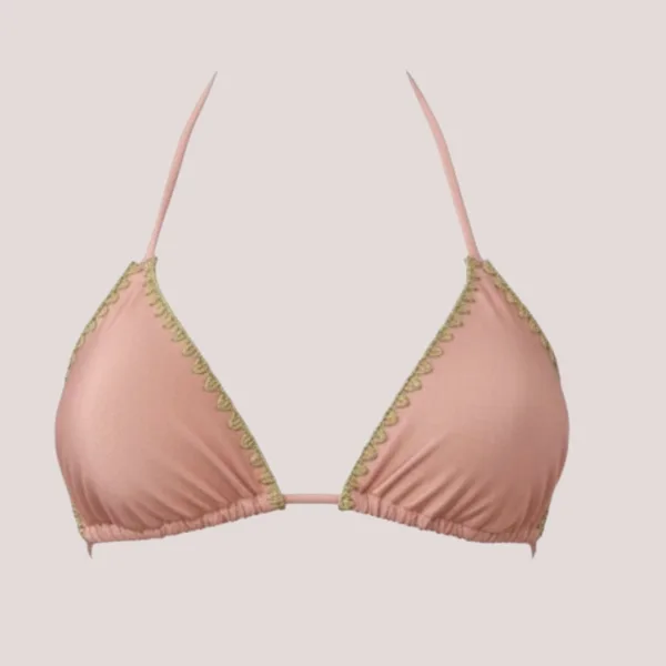 MYA swimwear Γυναικείο bikini set μαγιό μεταλλιζέ τριγωνάκι & brazil v με πλεκτό τελείωμα Dusty rose MB2205