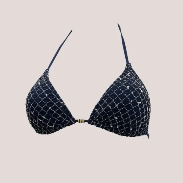 MYA swimwear Γυναικείο bikini set μαγιό δαντέλα τριγωνάκι & δετό σλιπ μπλέ με πούλιες MB3215 summer collection Blue