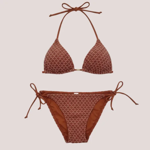 MYA swimwear Γυναικείο bikini set μαγιό δαντέλα τριγωνάκι & δετό σλιπ τερακότα με πούλιες MB3215 summer collection teracota