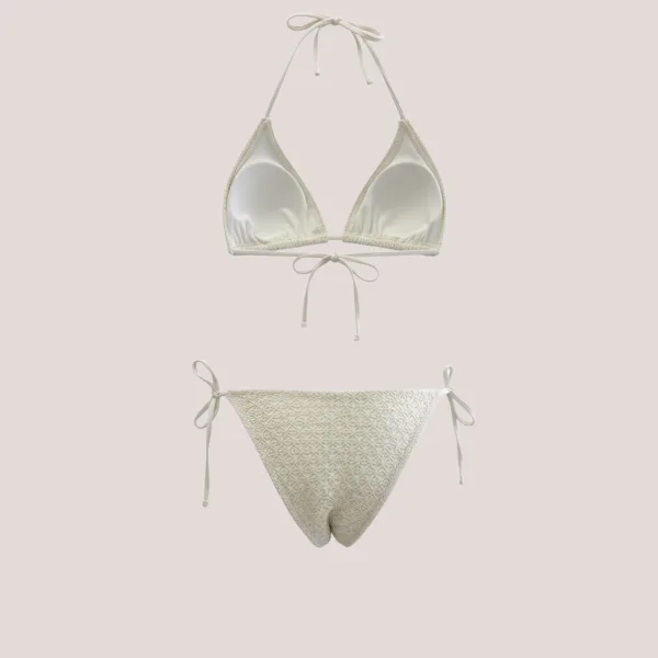 MYA swimwear Γυναικείο bikini set μαγιό δαντέλα τριγωνάκι & δετό σλιπ λευκό White με πούλιες MB3215 summer collection