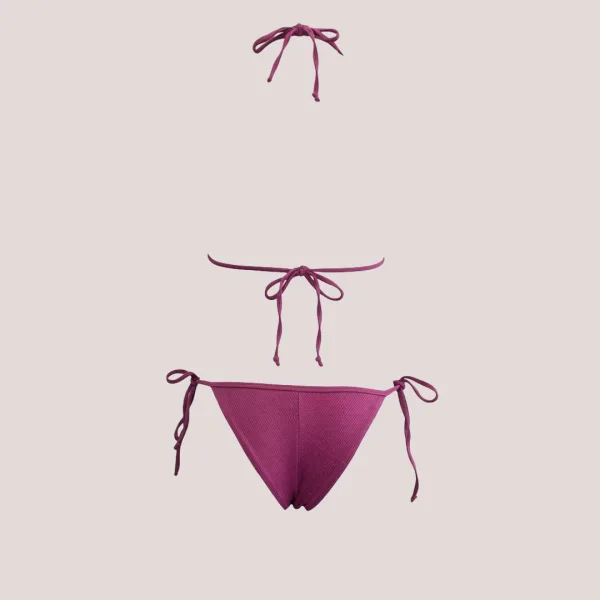 Modern Ocean Γυναικείο Set Bikini Τριγωνάκι φούξια με ασημοκλωστή & δετό brazil C-6025 fuchsia