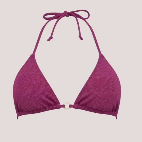 Modern Ocean Γυναικείο Set Bikini Τριγωνάκι φούξια με ασημοκλωστή & δετό brazil C-6025 fuchsia