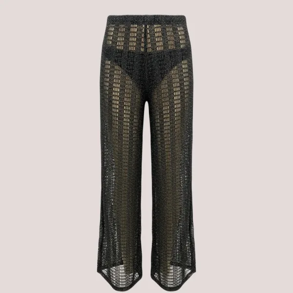 Modern Ocean Γυναικείο Set Bikini μαύρο πλεκτό με χρυσό glitter Push up τρίγωνο & slip με διάτρητη παντελόνα C-6302 Black Gold