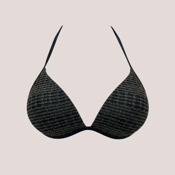 Modern Ocean Γυναικείο Set Bikini μαύρο πλεκτό με χρυσό glitter Push up τρίγωνο & slip με διάτρητη παντελόνα C-6302 Black Gold