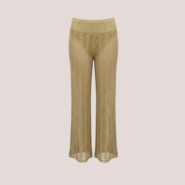 Modern Ocean Γυναικεία παντελόνα με  Χρυσό πλεκτό glitter Gold 6302