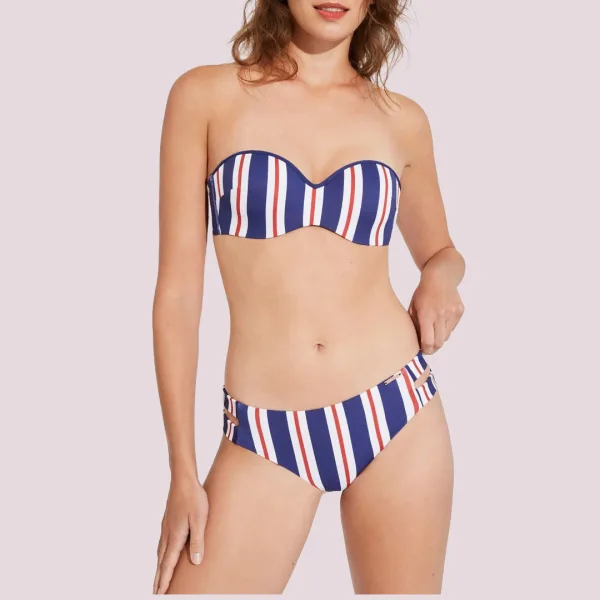 Ysabel Mora Γυναικείο set μαγιό Bikini strapless top με αφαιρούμενες τιράντες και brazil σλιπ Navy μπλέ λευκό κόκκινο 81904