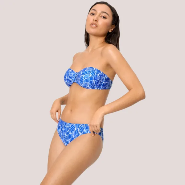 Ysabel Mora Γυναικείο Set bikini  μπλέ λευκό φοίνικες Μαγιό Bandeau & slip νορμάλ 83462