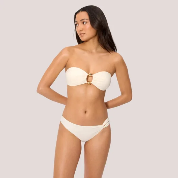 Ysabel Mora Γυναικείο Set bikini bandeau Μαγιό με αποσπώμενες τιράντες & σλιπ με ιδιαίτερο κόψιμο στο πλάϊ Ivory Ιβουάρ 83470 Marfil