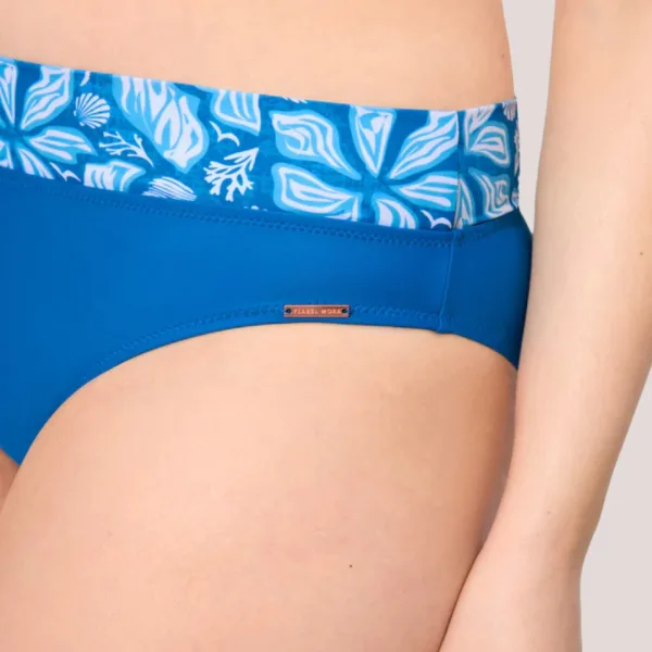 Ysabel Mora Γυναικείο Set bikini bandeau strapless μπλέ με λευκά Λουλούδια  Μαγιό Bandeau & ψηλόμεσο σλιπ δίχρωμο  83248