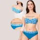 Ysabel Mora Γυναικείο Set bikini bandeau strapless μπλέ με λευκά Λουλούδια  Μαγιό Bandeau & ψηλόμεσο σλιπ δίχρωμο  83248