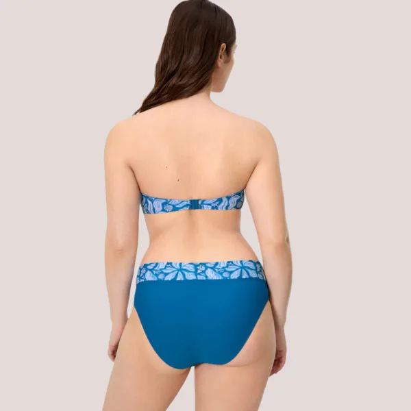 Ysabel Mora Γυναικείο Set bikini bandeau strapless μπλέ με λευκά Λουλούδια  Μαγιό Bandeau & ψηλόμεσο σλιπ δίχρωμο  83248