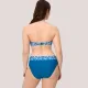 Ysabel Mora Γυναικείο Set bikini bandeau strapless μπλέ με λευκά Λουλούδια  Μαγιό Bandeau & ψηλόμεσο σλιπ δίχρωμο  83248