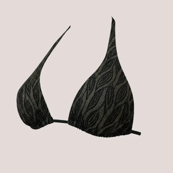 Luna Γυναικείο set bikini πολυτελείας Τριγωνάκι μαύρο χρυσό glitter & δετό σλιπ 94406 