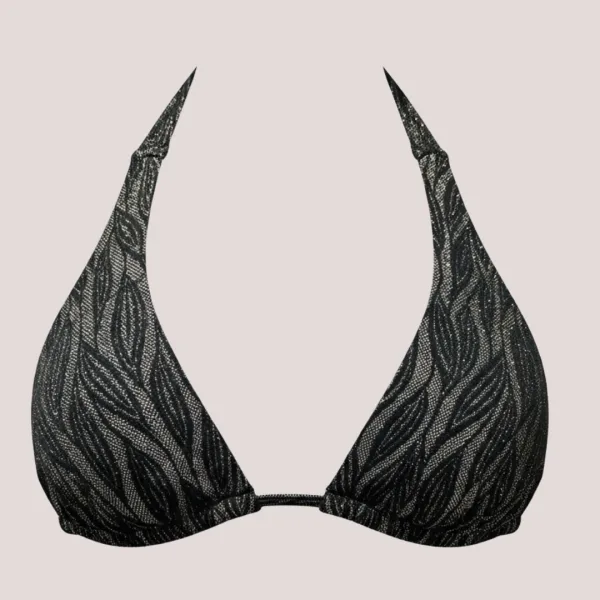 Luna Γυναικείο set bikini πολυτελείας Τριγωνάκι μαύρο χρυσό glitter & δετό σλιπ 94406 