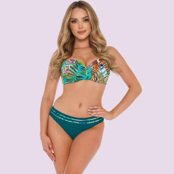 Self Aruba Γυναικείο Σετ μπικίνι strapless Πετρόλ εμπριμέ για μεγάλο στήθος κλασσικό σλιπ S730V1AR1 Luxury collection