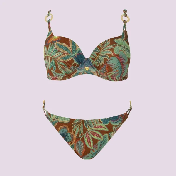 Self Luxury Swimwear Mykonos 2 Γυναικείο Σετ μπικίνι μαγιό χρυσό εμπριμέ πράσινο για μεγάλο στήθος κανονικό σλιπ  S936MN2