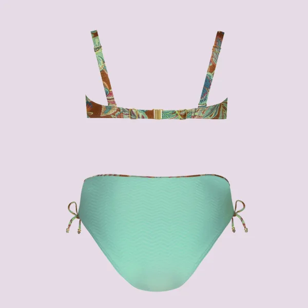 Self Mykonos Γυναικείο Σετ μπικίνι strapless Πράσινο εμπριμέ για μεγάλο στήθος ψηλόμεσο σλιπ με ρυθμιζόμενα κορδόνια S730V1MN1 Green Luxury collection