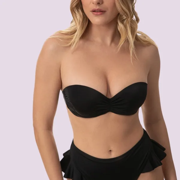 Rock Club Γυναικείο Μαγιό Strapless Push up Μαύρο δετό με ρυθμιζόμενες τιράντες BP2456 Rock Club Γυναικείο Μαγιό Strapless Push up Μαύρο δετό με ρυθμιζόμενες τιράντες BP2456