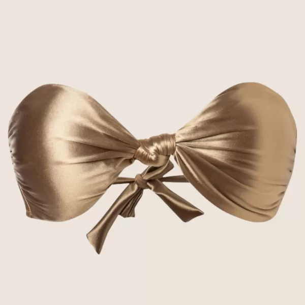 Nikama Γυναικείο Χρυσό Bikini Top Bandeau Μεταλιζέ με Αφαιρούμενες Τιράντες WSW23AU