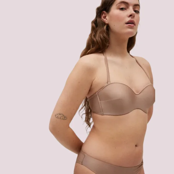 Ysabel Mora Γυναικείο Μαγιό Strapless Desert Taupe Λύκρα Lycra με αποσπώμενες τιράντες Swimwear Summer Collection C Cup 82925