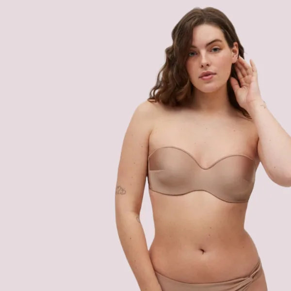 Ysabel Mora Γυναικείο Μαγιό Strapless Desert Taupe Λύκρα Lycra με αποσπώμενες τιράντες Swimwear Summer Collection C Cup 82925