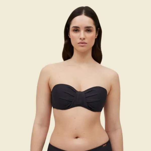 Ysabel Mora Γυναικείο Μαγιό Strapless Πικέ με αποσπώμενες τιράντες Μαύρο Black Swimwear Summer Collection C Cup 83083