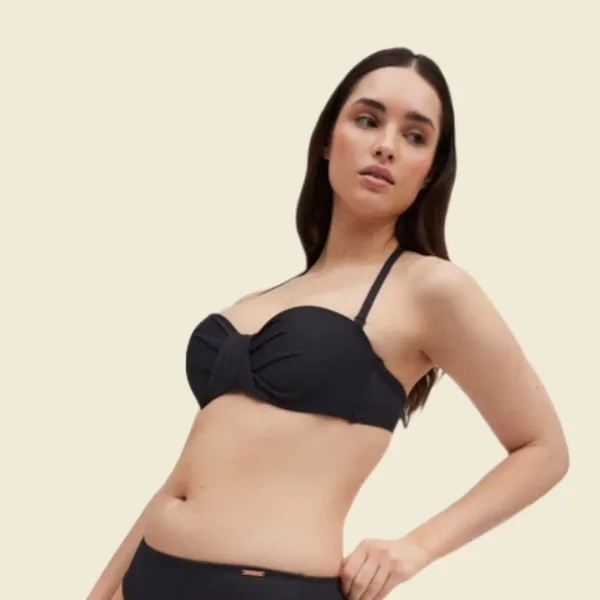 Ysabel Mora Γυναικείο Μαγιό Strapless Πικέ με αποσπώμενες τιράντες Μαύρο Black Swimwear Summer Collection C Cup 83083