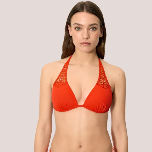 Ysabel Mora Γυναικείο Μαγιό top τρίγωνο με δαντέλα double push up πικέ Vivid Coral triangle Κοραλί 83322