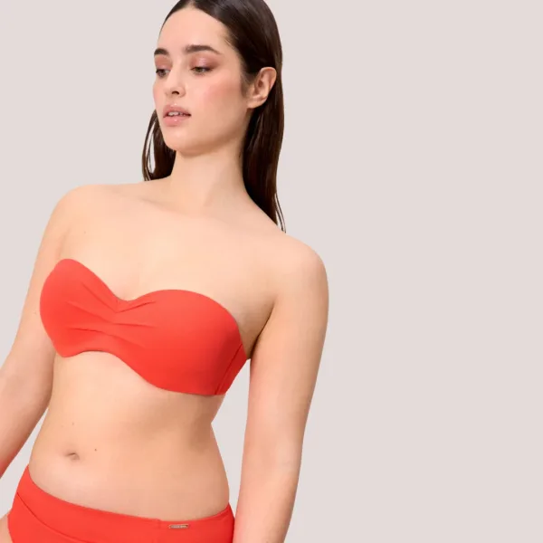 Ysabel Mora Γυναικείο Μαγιό Strapless πικέ C cup με αποσπόμενες τιράντες Vivid Coral Κοραλί 83326 Bandeau