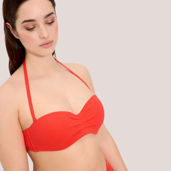 Ysabel Mora Γυναικείο Μαγιό Strapless πικέ C cup με αποσπόμενες τιράντες Vivid Coral Κοραλί 83326 Bandeau