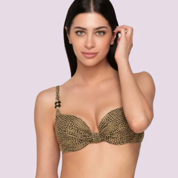 Luna Γυναικείο Μαγιό Dama  Top με Push up ενίσχυση & ρυθμιζόμενες τιράντες Μαύρο με χρύσό summer collection 94431