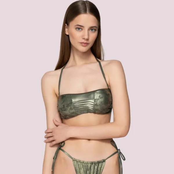 Luna γυναικείο μαγιό Fade strapless δετό με αποσπόμενες  cup  ιριδίζον πράσινο  Swimwear Summer Collection 94510