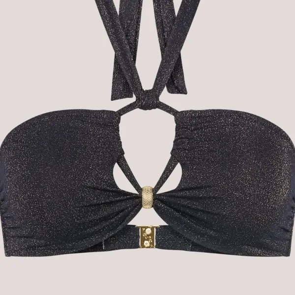 Triumph Γυναικείο μαγιό τοπ Summer sunset bandeau μαύρο χρυσό glitter χωρίς ενίσχυση  με ιδιαίτερο κόψιμο 10226605.0004/04