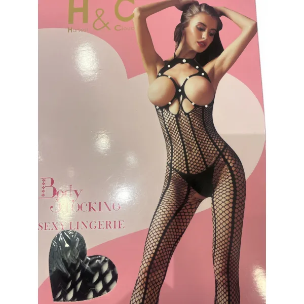 Γυναικείο Sexy ολόσωμο Body open Μαύρο με bodystocking 85140Z Black One size