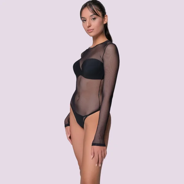 Milena by Paris Body Mesh μαύρο ψιλό ελαστικό δίχτυ διάφανο κορμάκι 002171B Black