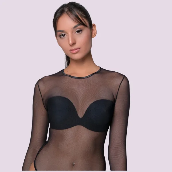 Milena by Paris Body Mesh μαύρο ψιλό ελαστικό δίχτυ διάφανο κορμάκι 002171B Black