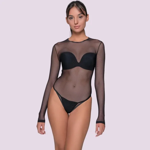 Milena by Paris Body Mesh μαύρο ψιλό ελαστικό δίχτυ διάφανο κορμάκι 002171B Black