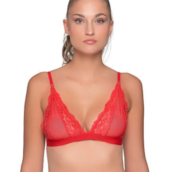 Milena by Paris Γυναικείο sexy Bralette Lace Σουτιέν Κόκκινο με δαντέλα και χρυσές λεπτομέρειες !!  010186