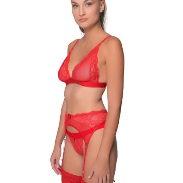 Milena by Paris Γυναικείο sexy Bralette Lace Σουτιέν Κόκκινο με δαντέλα και χρυσές λεπτομέρειες !!  010186