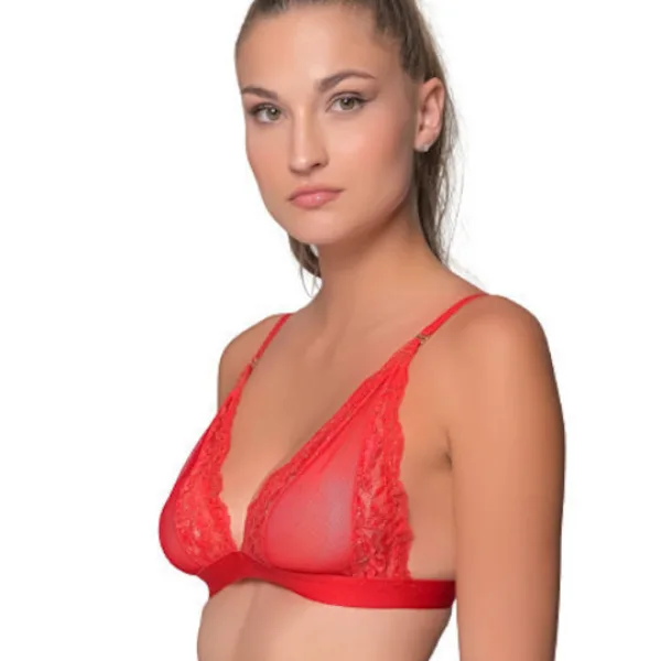 Milena by Paris Γυναικείο sexy Bralette Lace Σουτιέν Κόκκινο με δαντέλα και χρυσές λεπτομέρειες !!  010186