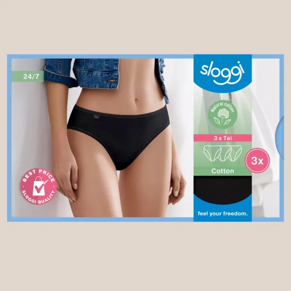 Sloggi 24/7 Cotton Tai Σλιπ 3 Τεμάχια Μαύρο 10167192 0004/04
