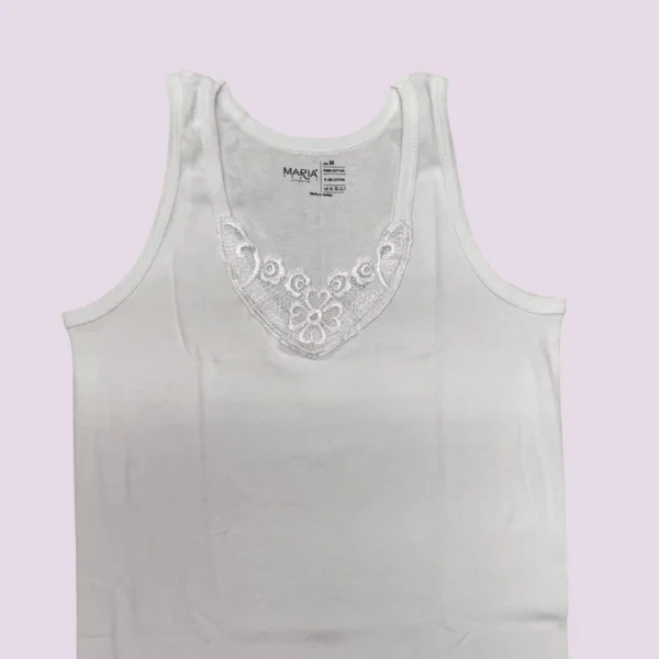 Maria Angel Lingerie Γυναικείο βαμβακερό φανελάκι με φαρδιά τιράντα & δαντέλα 100% cotton 1009 Μπεζ Beige