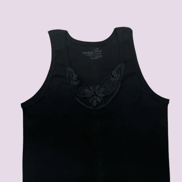 Maria Angel Lingerie Γυναικείο βαμβακερό φανελάκι με φαρδιά τιράντα & δαντέλα 100% cotton 1009 Μαύρο Black