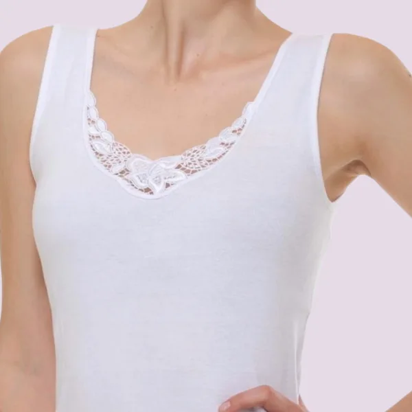 Maria Angel Lingerie Γυναικείο βαμβακερό φανελάκι με φαρδιά τιράντα & δαντέλα 100% cotton 1009 Μπεζ Beige