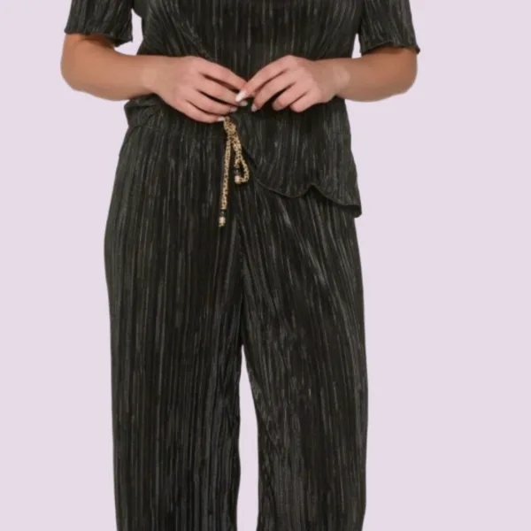 Luna Γυναικεία παντελόνα πλισέ απο την collection dama με χρύσό κορδόνι summer collection 94440