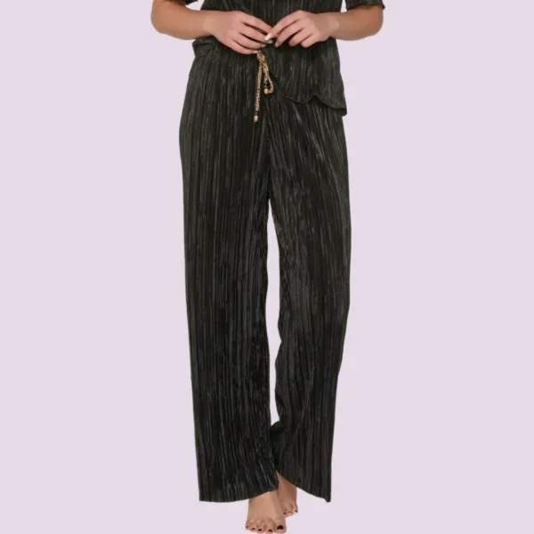 Luna Γυναικεία παντελόνα πλισέ απο την collection dama με χρύσό κορδόνι summer collection 94440
