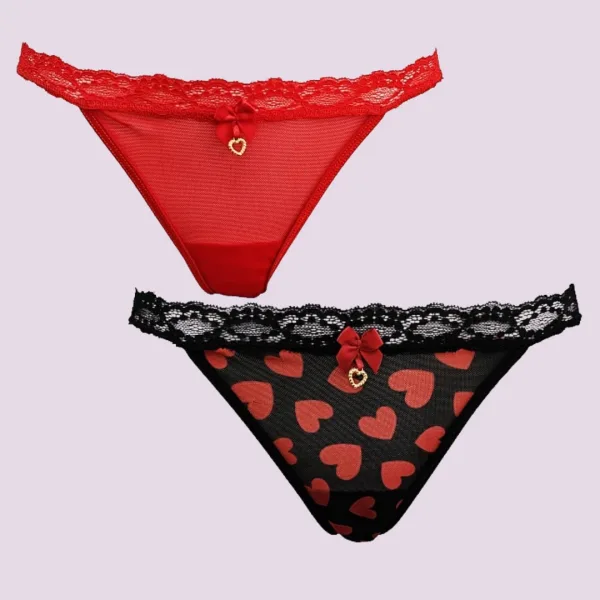 Milena By Paris Γυναικείο set sexy εσωρούχων κόκκινο μαύρο με καρδιές string Valentine's Day V25-933 Συσκευασία δώρου!!!!