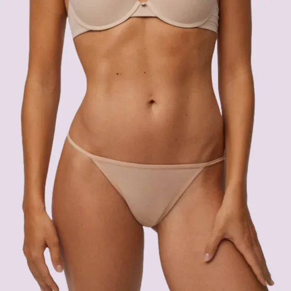 Ysabel Mora Γυναικείο Μπεζ Beige βαμβακερό cotton Thong με λεπτό κορδόνι στα πλαϊνά Στρίνγκ 19643