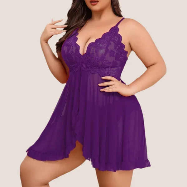 Nathalie Lingerie Γυναικείο Plus Size Μωβ Sexy Νυχτικό  με δώρο String Β2049