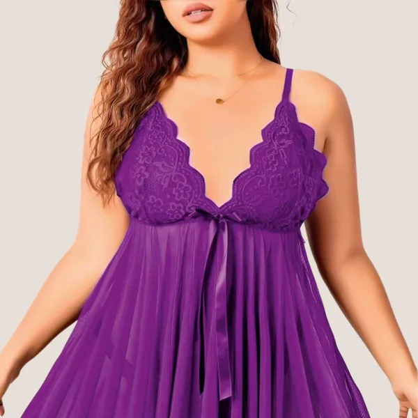 Nathalie Lingerie Γυναικείο Plus Size Μωβ Sexy Νυχτικό  με δώρο String Β2049